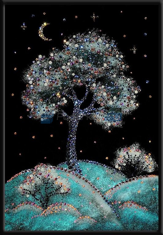 Картина с кристаллами Swarovski Зимняя вишня - фото