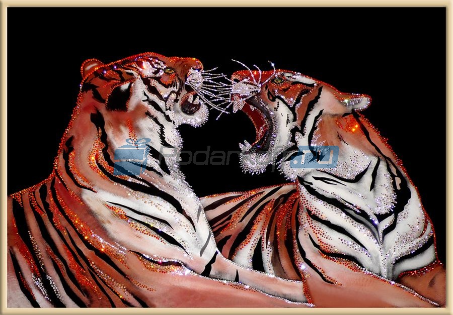 Картина с кристаллами Swarovski Бенгальские тигры - фото