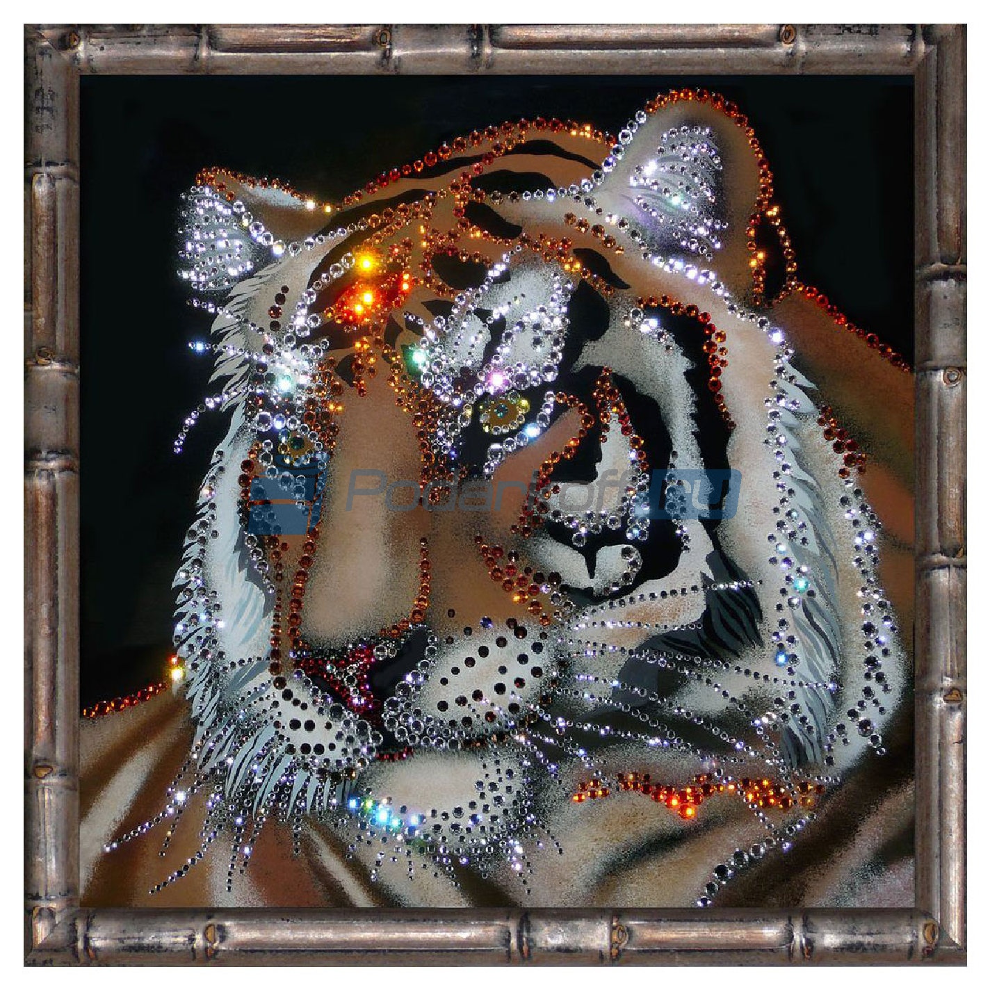 Картина с кристаллами Swarovski Тигр (сила и мудрость) в багете - фото