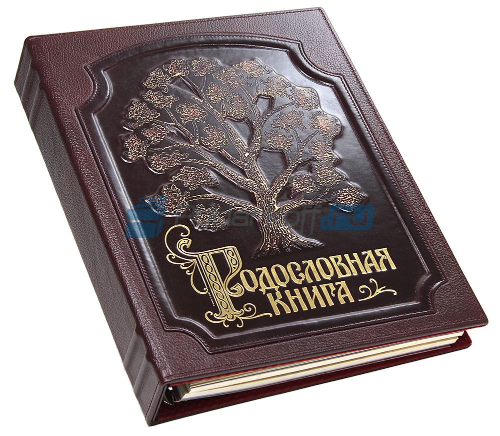Семейная родословная книга Изысканная, Древо золотое позолоченая, обложка из натуральной кожи - фото