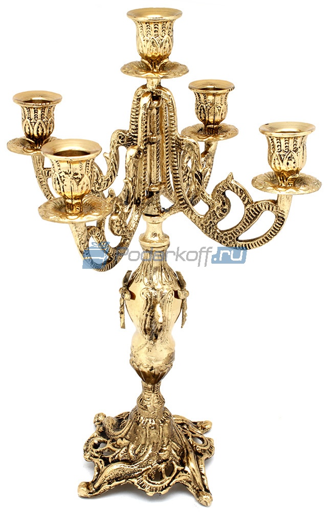 Канделябр из бронзы на 5 свечей Дворцовая жизнь, золотистый - фото