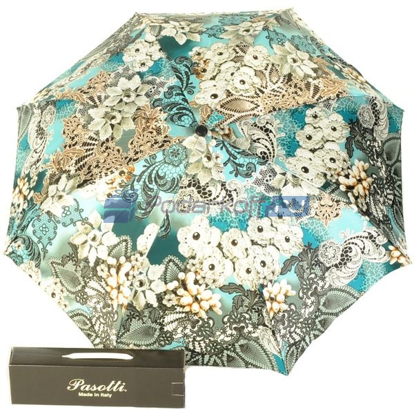 Зонт складной Вязаные цветы бирюзовый - фото