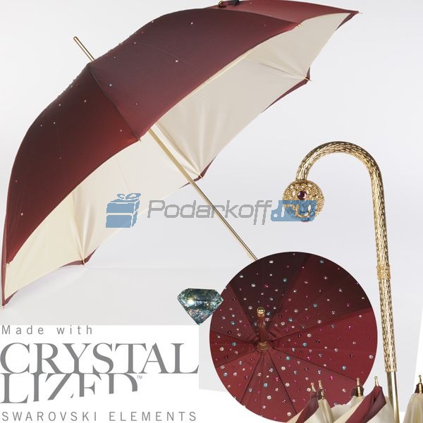 Зонт-трость Стиль бордовый с кристаллами Swarovski - фото