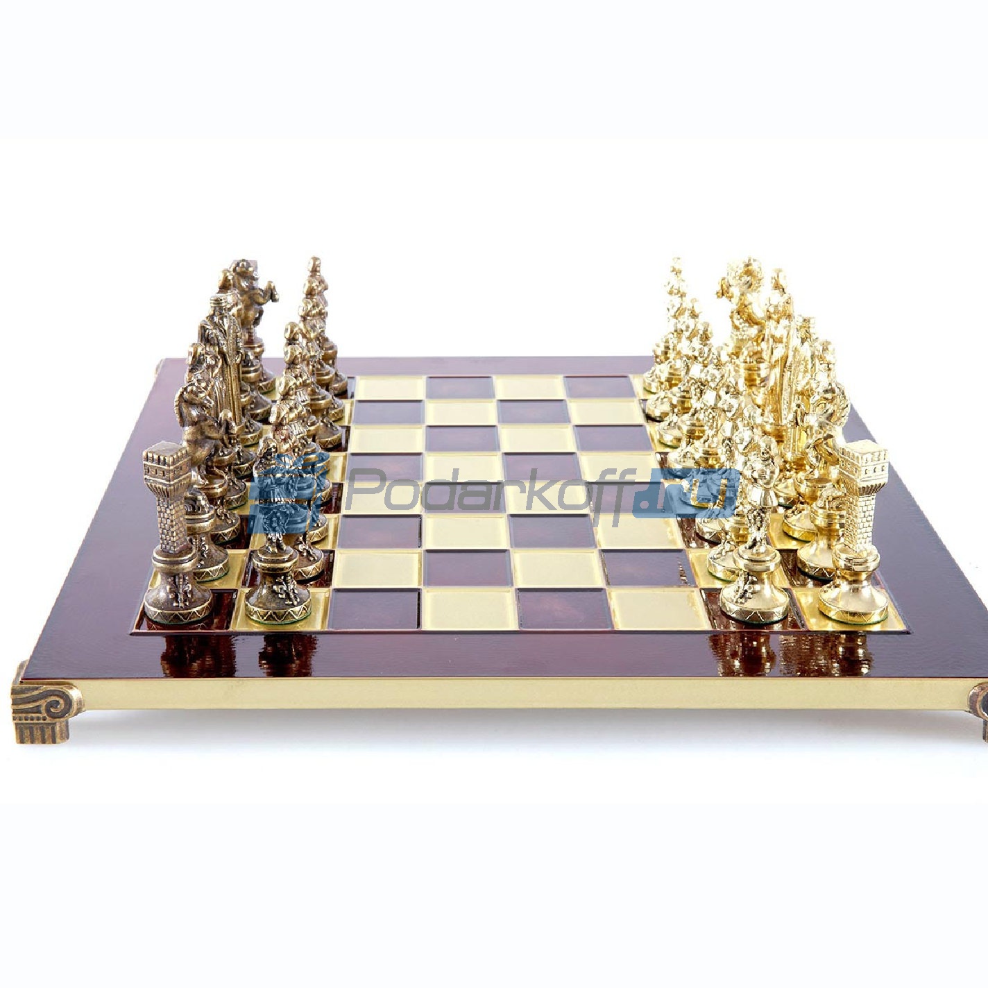 Шахматы Эпоха возрождения в кейсе (красная доска, фигуры золото-бронза), средние - фото