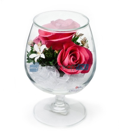 Цветы в стекле в вакууме Карина коралловая, розы - фото