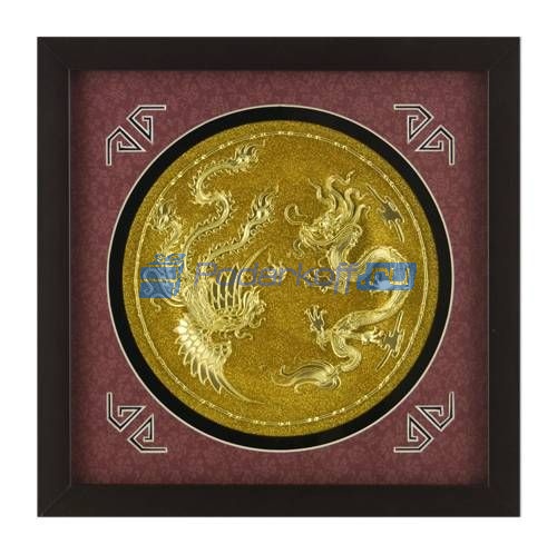 Картина Золотая тарелочка дракон и феникс - фото